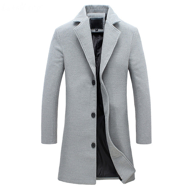 Ray Mens Winter Trench Coat, Tailored Fit in Gray