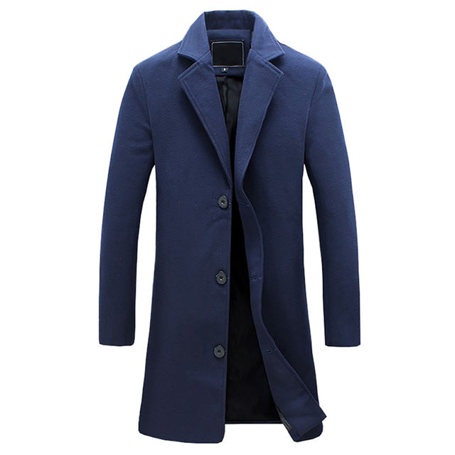Ray Mens Winter Trench Coat, Tailored Fit in Navy