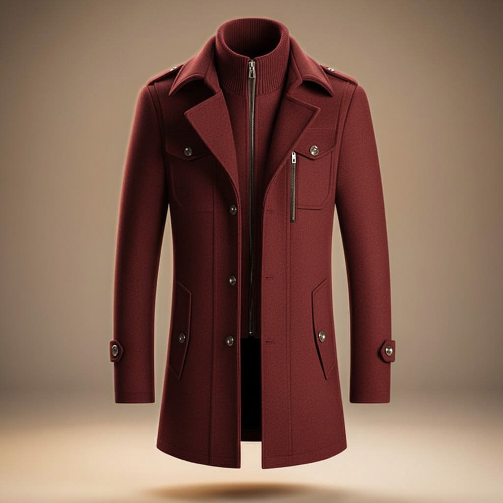 Marco Mens Virgin Wool Blend Coat in Crimson Red