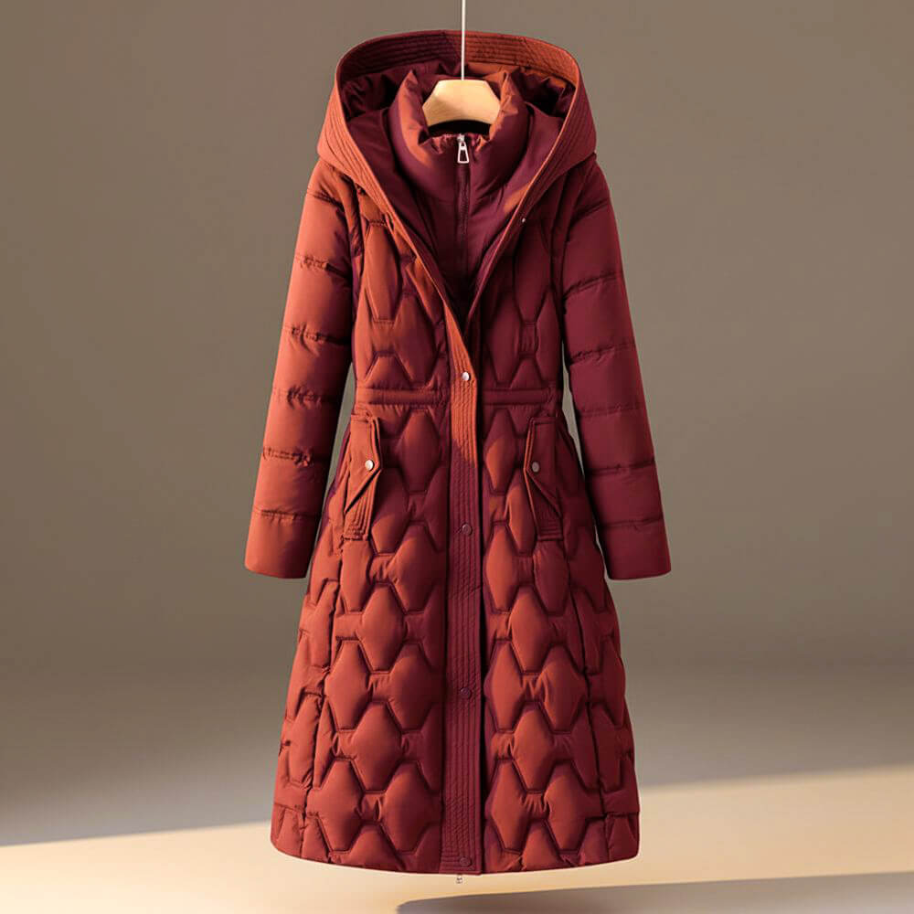 Kristy Womens Quilted Hooded Winter Coat in Rose Red