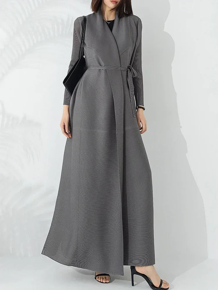 Crystal Womens Belted A-Line Long Coat in Taupe