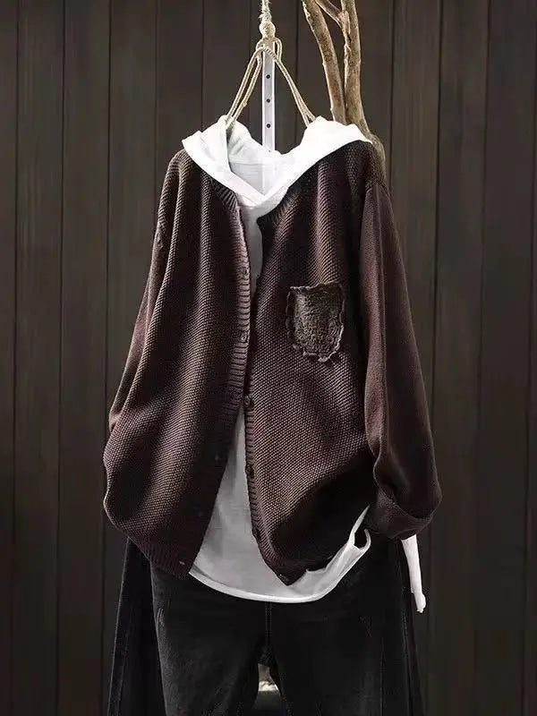 Remilda | Women's Oversized Knit Cardigan Sweater — Embroidered Chest Pocket in 8 Colors | Westmere