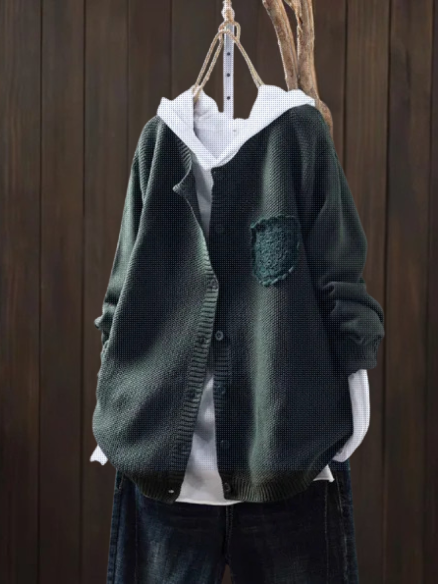 Remilda | Women's Oversized Knit Cardigan Sweater — Embroidered Chest Pocket in 8 Colors | Westmere