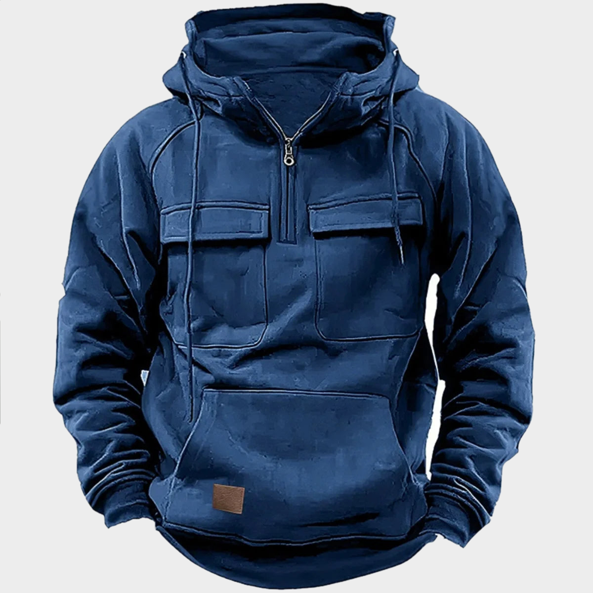 Scott Mens Half-Zip Hoodie with Chest Cargo Pockets in Blue