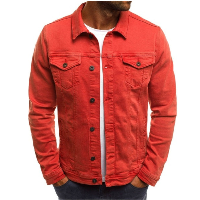 Troy Mens Casual Denim Jacket in Red