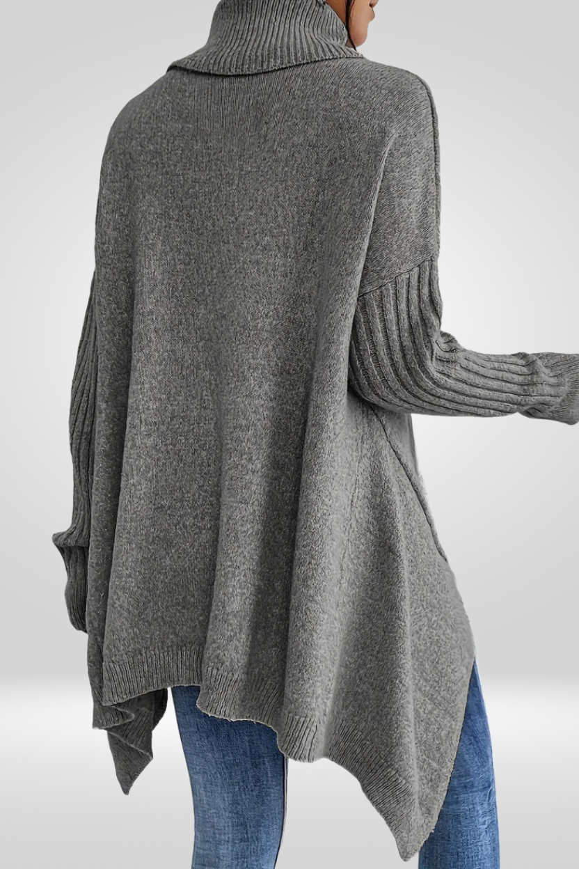 Romara | Women's Oversized Turtleneck Sweater — Draped Asymmetric Hem Pullover in 5 Colors | Westmere