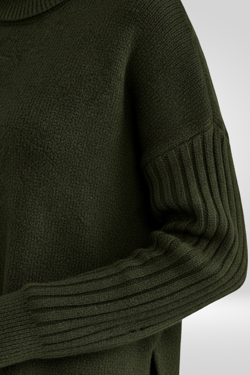 Romara | Women's Oversized Turtleneck Sweater — Draped Asymmetric Hem Pullover in 5 Colors | Westmere