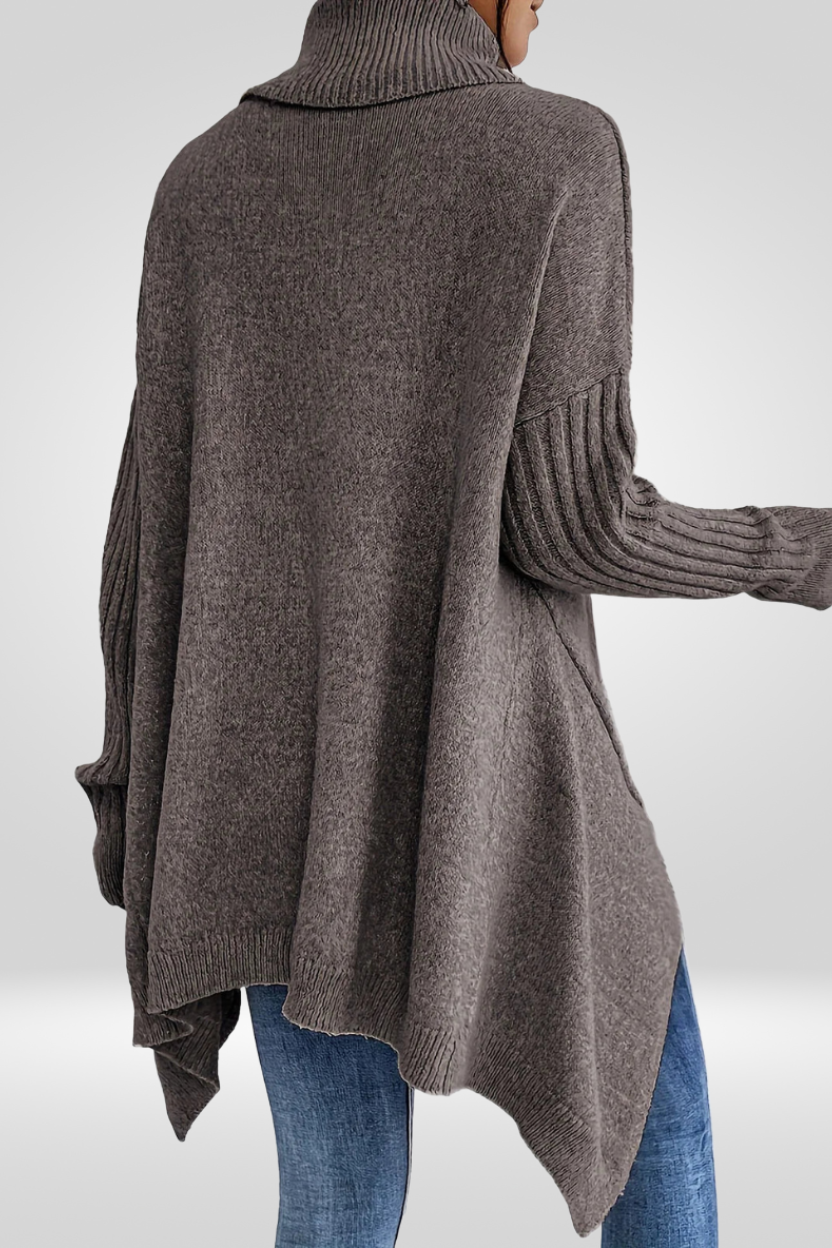 Romara | Women's Oversized Turtleneck Sweater — Draped Asymmetric Hem Pullover in 5 Colors | Westmere