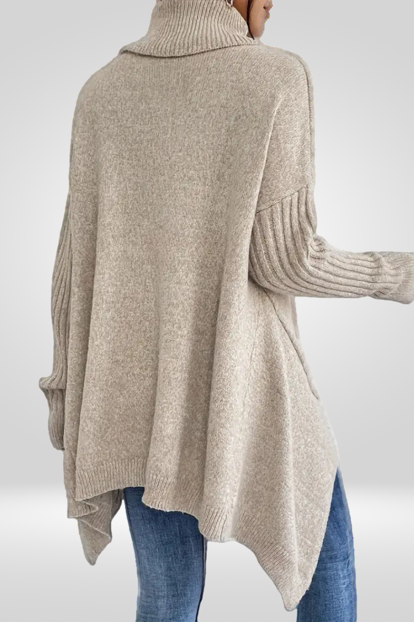 Romara | Women's Oversized Turtleneck Sweater — Draped Asymmetric Hem Pullover in 5 Colors | Westmere