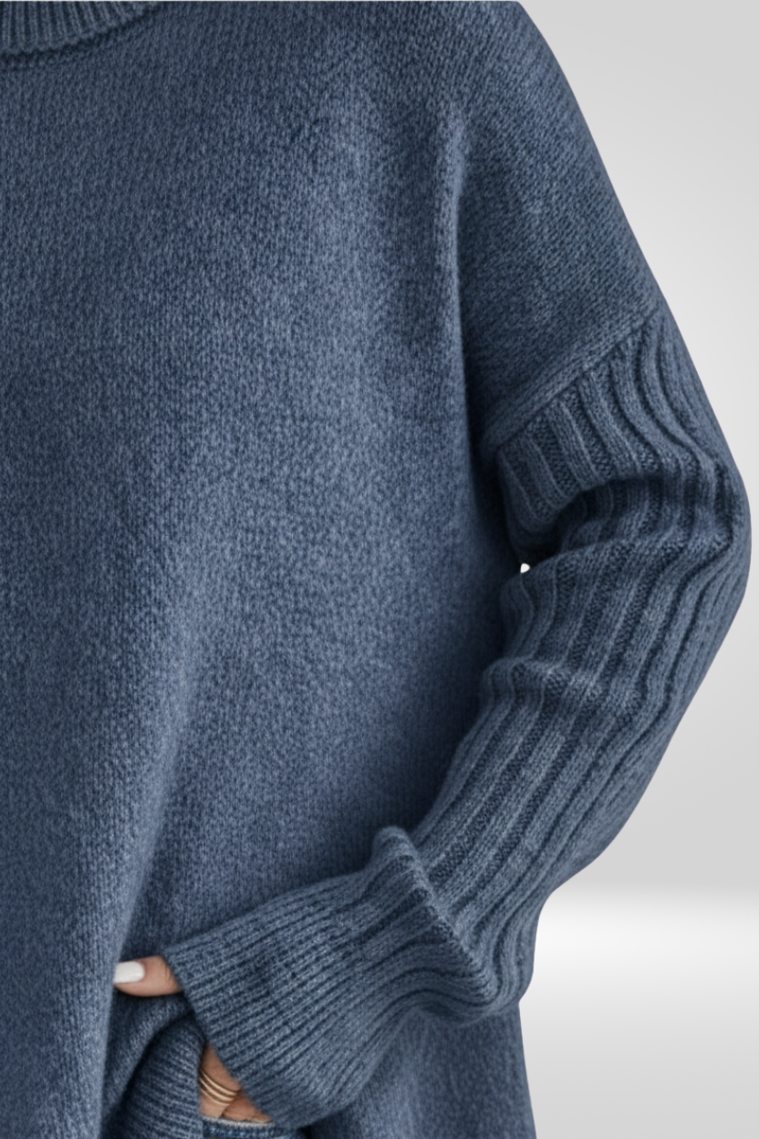 Romara | Women's Oversized Turtleneck Sweater — Draped Asymmetric Hem Pullover in 5 Colors | Westmere