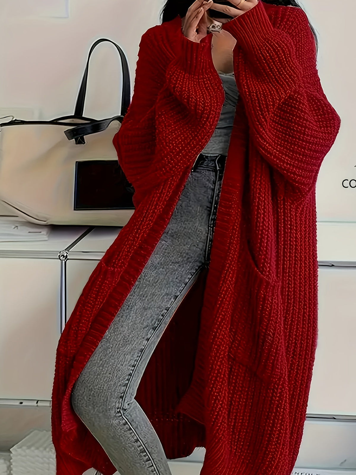 Women's Oversized Longline Knit Cardigan, Open Front | Chunky Ribbed Knit, Mid-Thigh Length | 6 Colorways | S–3XL