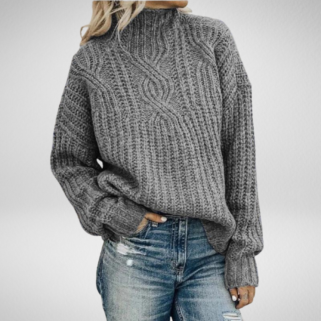 Solvay | Women's Cable-Knit Pullover Sweater — Chunky Mock Neck Layering Piece in 5 Colors | Westmere