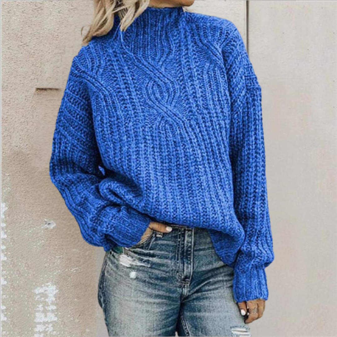 Solvay | Women's Cable-Knit Pullover Sweater — Chunky Mock Neck Layering Piece in 5 Colors | Westmere