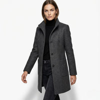Nichole | Womens Long Winter Coat with Stand-Up Collar | Button Closure, Soft Texture | Black, Gray, Blue and More S-6XL