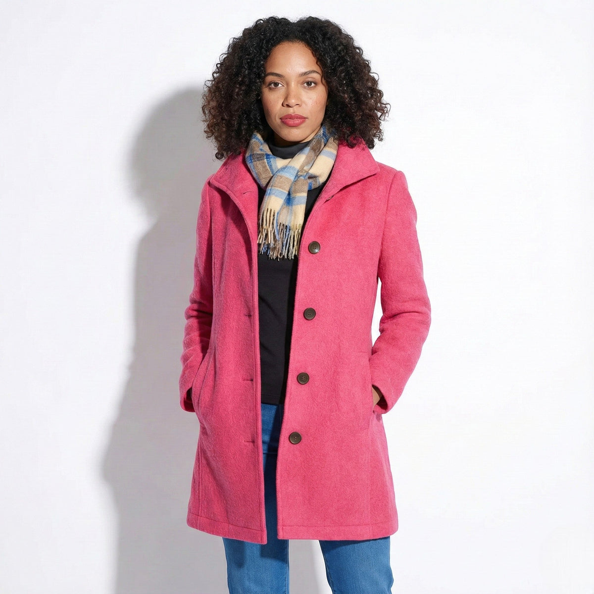 Colleen Womens Button-Front Winter Coat with Clean Lines
