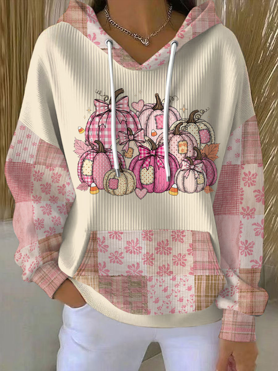 Women's Thanksgiving Pumpkin Hoodie, Relaxed Fit | Charming Seasonal Motif, Soft Warm Layer | Beige | S–5XL