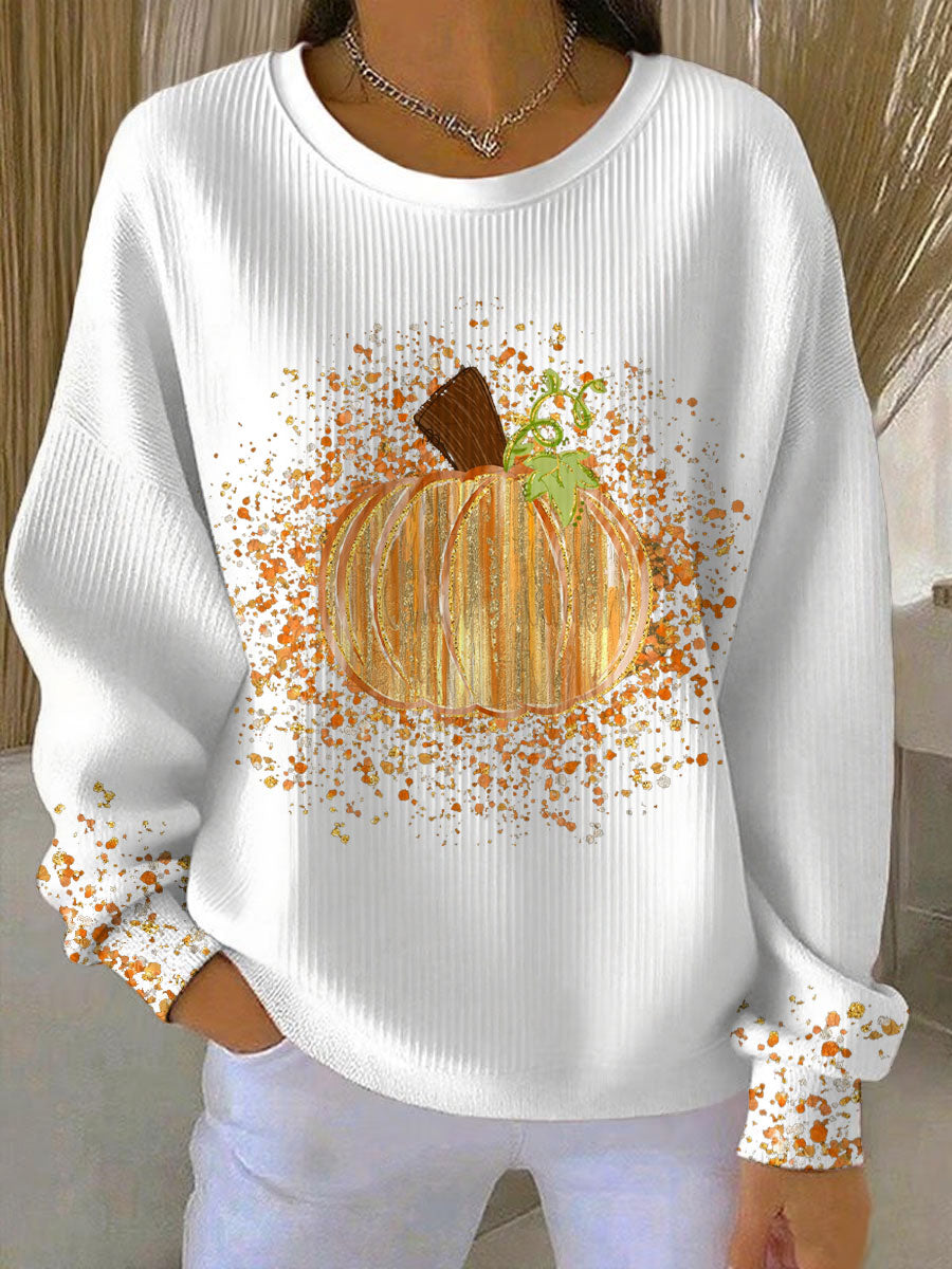 Women's Pumpkin-Print Autumn Sweatshirt, Relaxed Fit | Seasonal Artwork, Cozy Everyday Layer | 4 Colorways | S–5XL