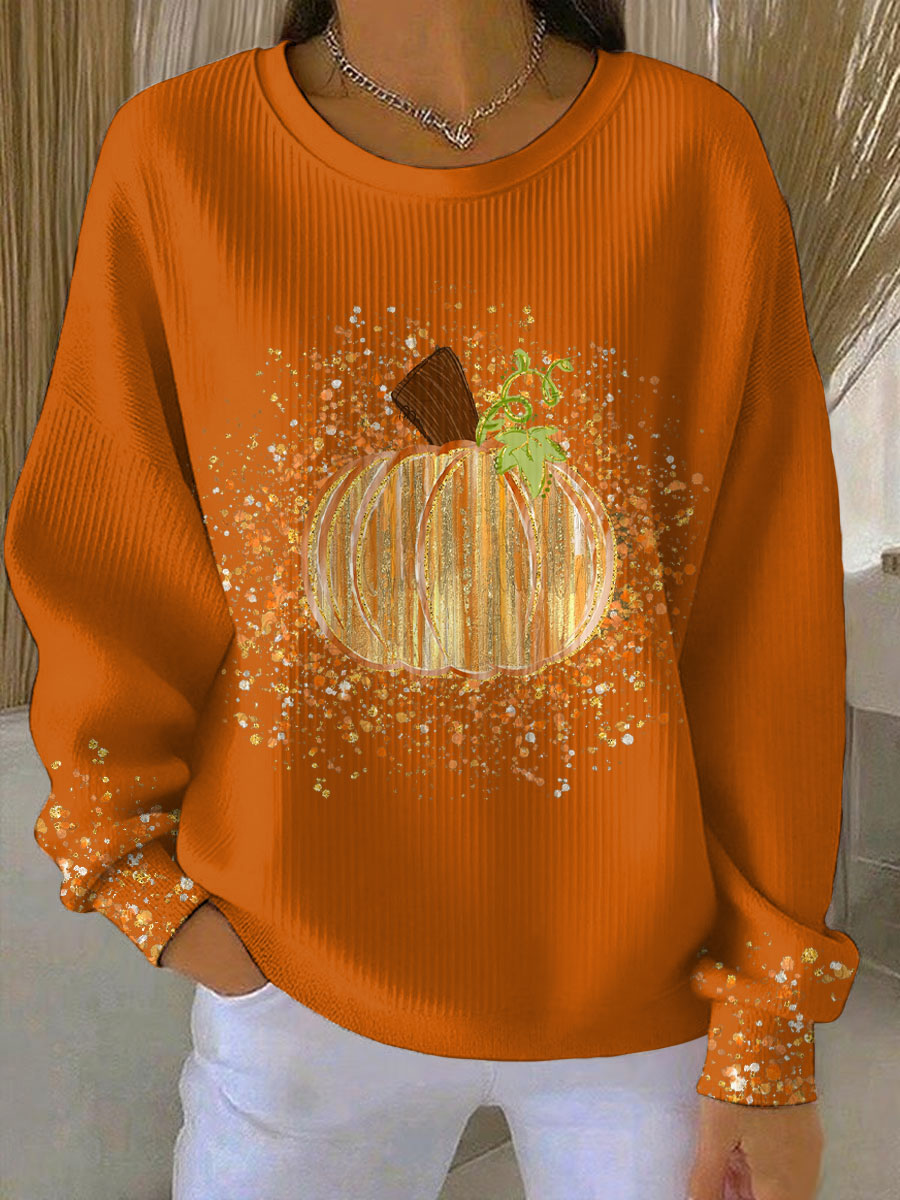 Women's Pumpkin-Print Autumn Sweatshirt, Relaxed Fit | Seasonal Artwork, Cozy Everyday Layer | 4 Colorways | S–5XL