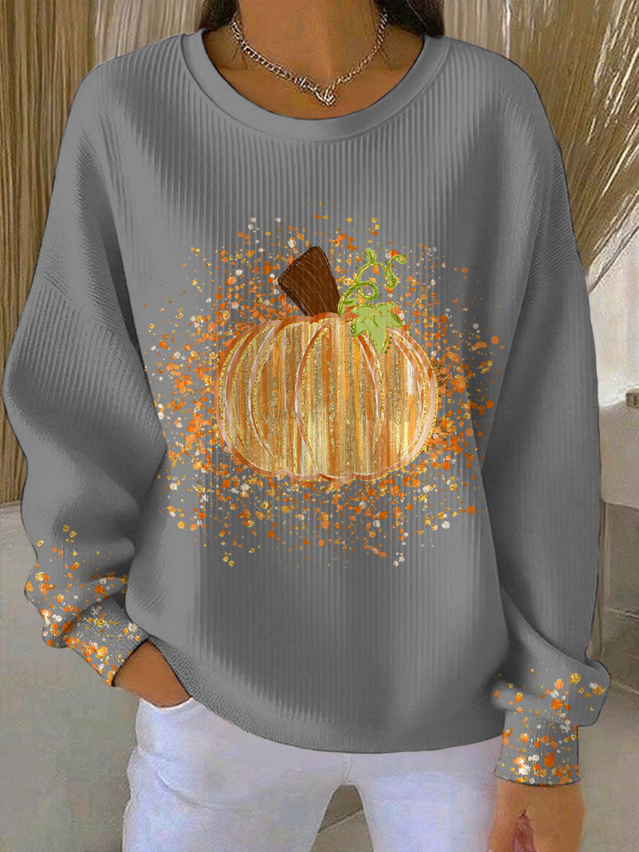 Women's Pumpkin-Print Autumn Sweatshirt, Relaxed Fit | Seasonal Artwork, Cozy Everyday Layer | 4 Colorways | S–5XL