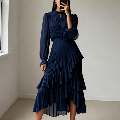 Missy™ | Elegant pleated midi dress with ruffles