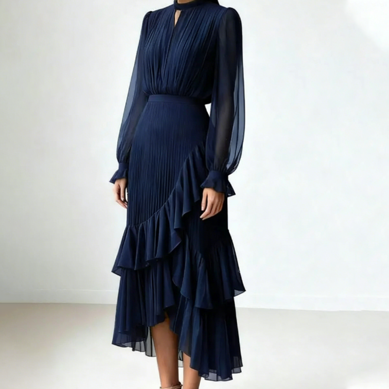 Missy™ | Elegant pleated midi dress with ruffles