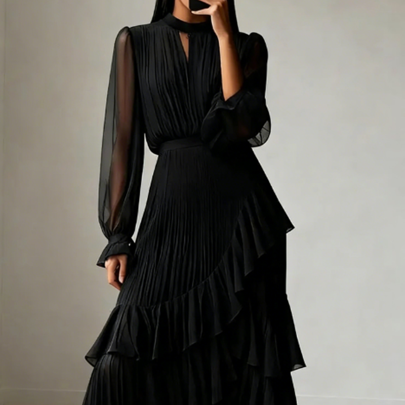 Missy™ | Elegant pleated midi dress with ruffles