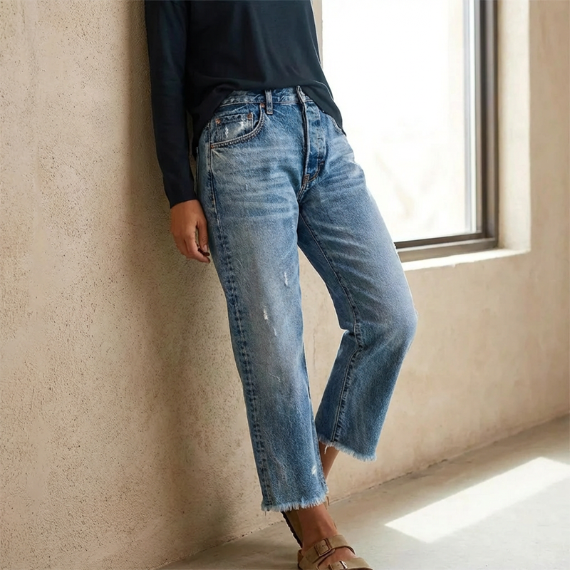 Amber™ | Retro Cropped Straight Jeans