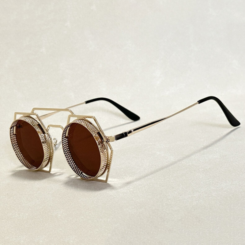 Zaki™ | Steampunk Hexagonal Sunglasses