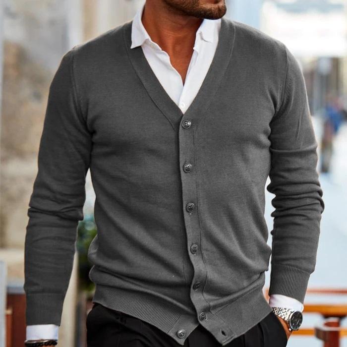 Kevin Mens V-Neck Button Cardigan Sweater in Gray