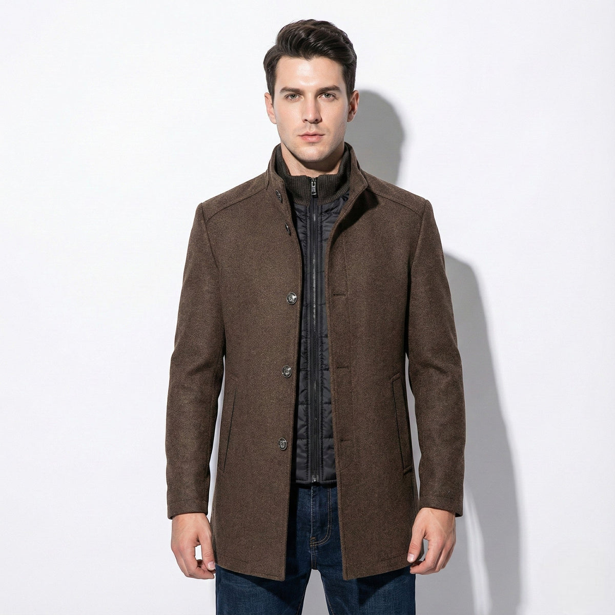 Stellan Mens Winter Jacket with Stand Collar in Camel