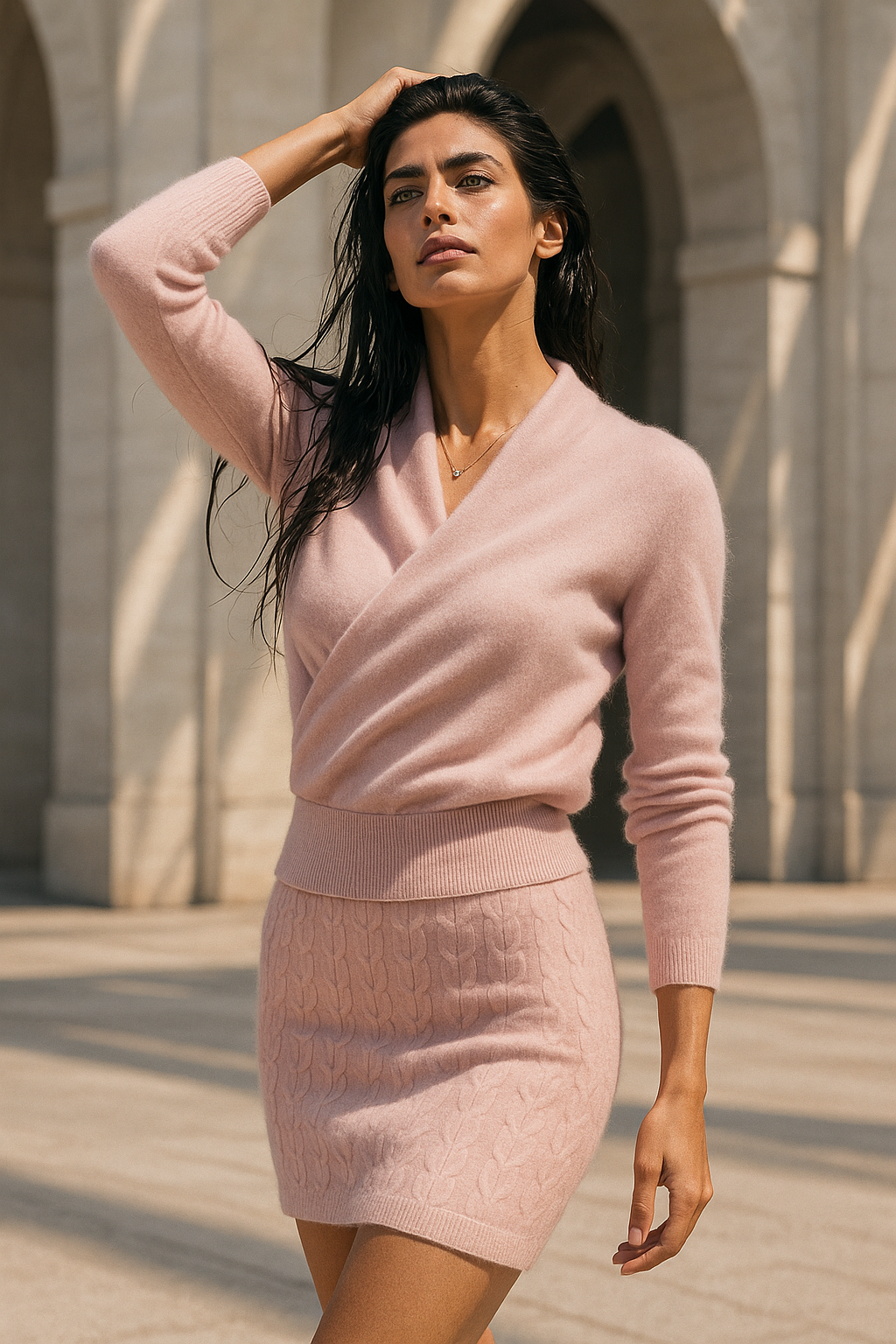Teresa Womens Cashmere Sweater with Crossover Collar