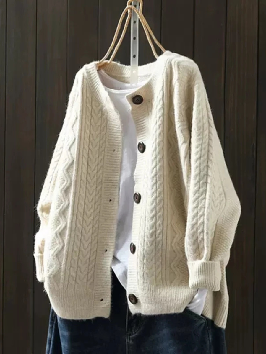 Women's Oversized Cable-Knit Cardigan, Draped Fit | Button-Front, Textured Woven Pattern | 5 Colorways | S–3XL