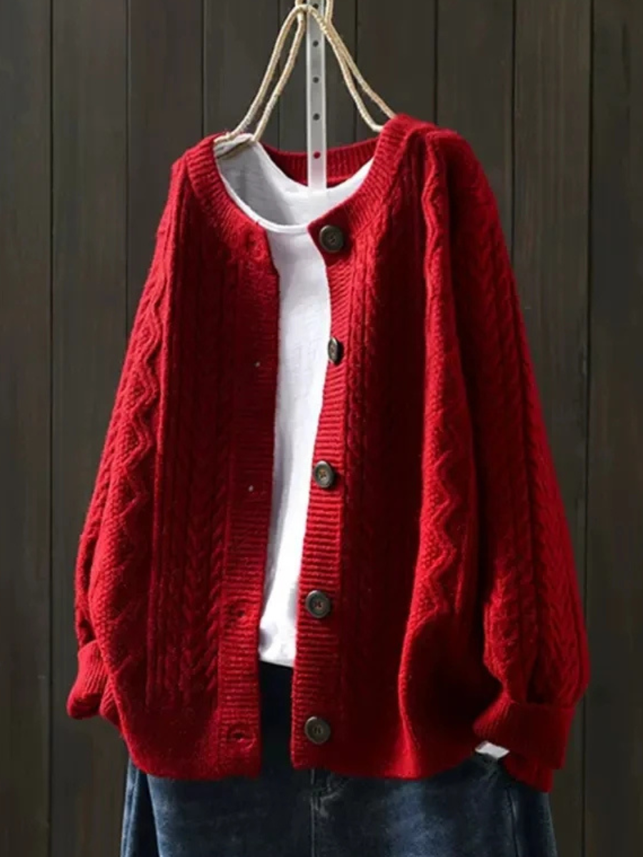 Women's Oversized Cable-Knit Cardigan, Draped Fit | Button-Front, Textured Woven Pattern | 5 Colorways | S–3XL