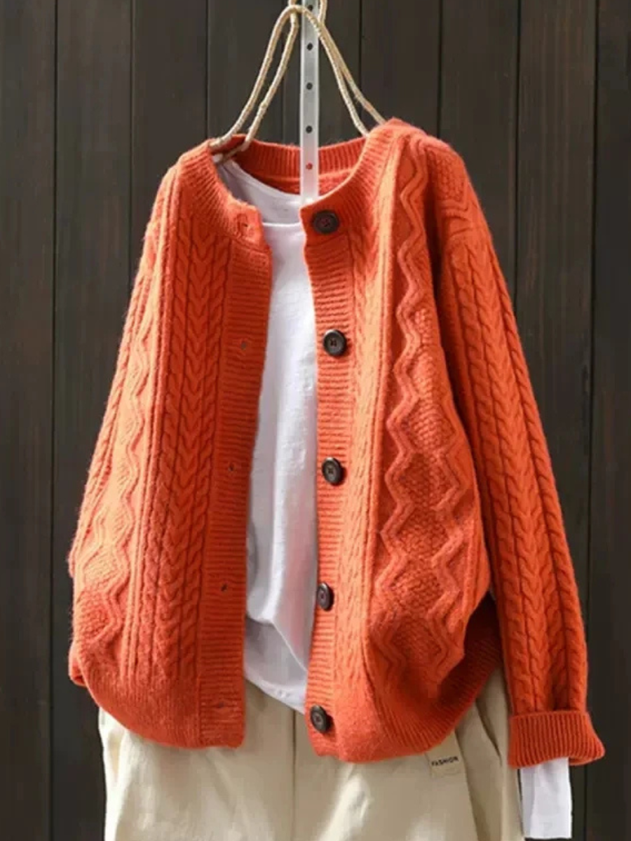 Women's Oversized Cable-Knit Cardigan, Draped Fit | Button-Front, Textured Woven Pattern | 5 Colorways | S–3XL