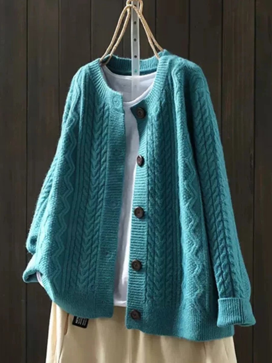 Women's Oversized Cable-Knit Cardigan, Draped Fit | Button-Front, Textured Woven Pattern | 5 Colorways | S–3XL