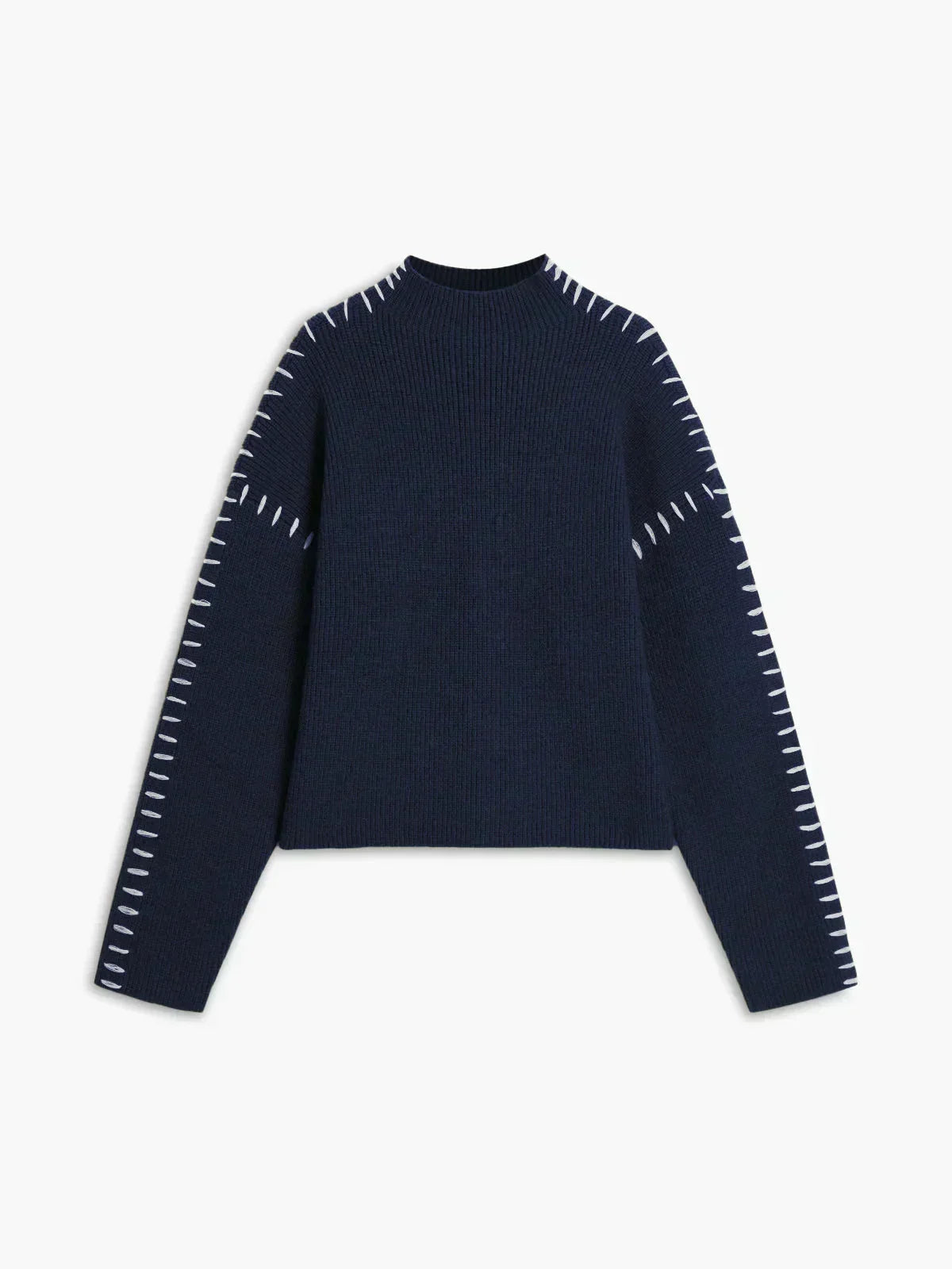 Verity | Women's Oversized Mock Neck Sweater — Chunky Knit with Contrast Whipstitch Trim | Westmere