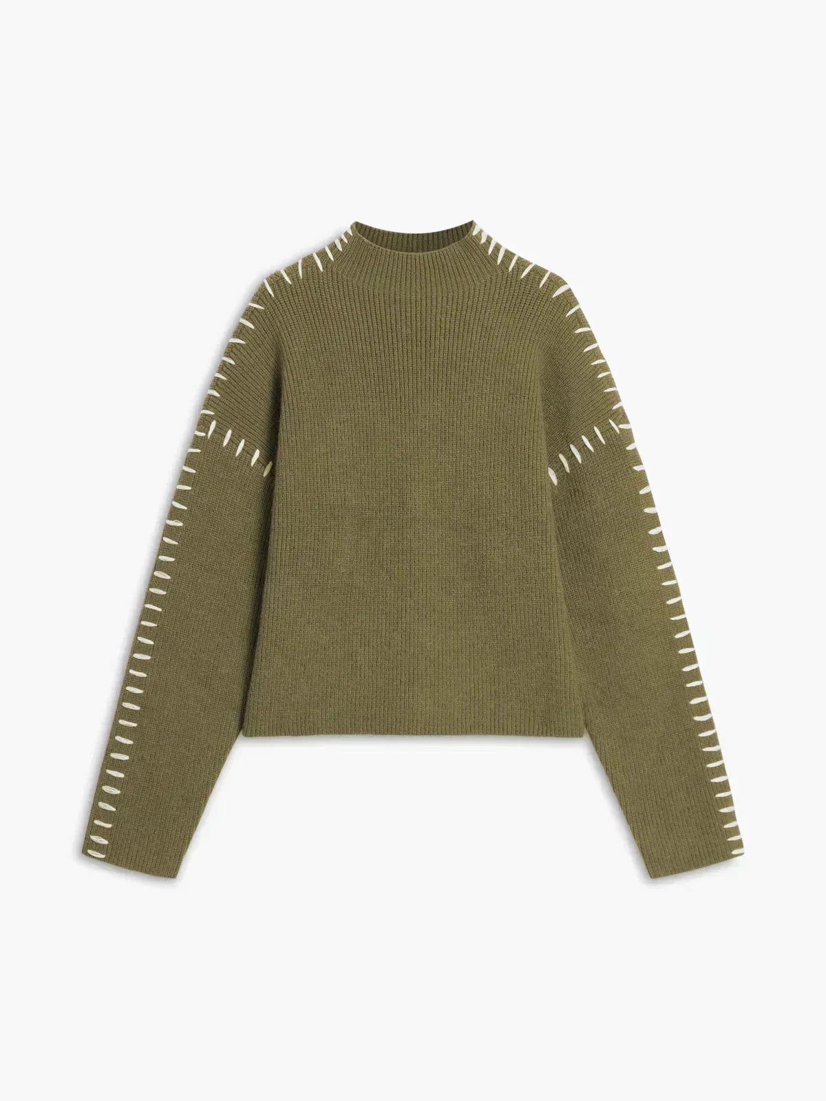 Verity | Women's Oversized Mock Neck Sweater — Chunky Knit with Contrast Whipstitch Trim | Westmere