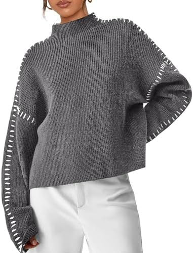 Verity | Women's Oversized Mock Neck Sweater — Chunky Knit with Contrast Whipstitch Trim | Westmere