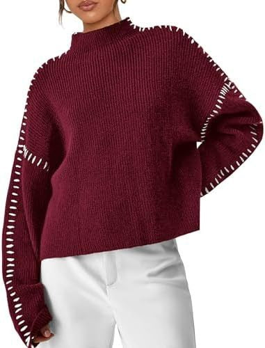 Verity | Women's Oversized Mock Neck Sweater — Chunky Knit with Contrast Whipstitch Trim | Westmere