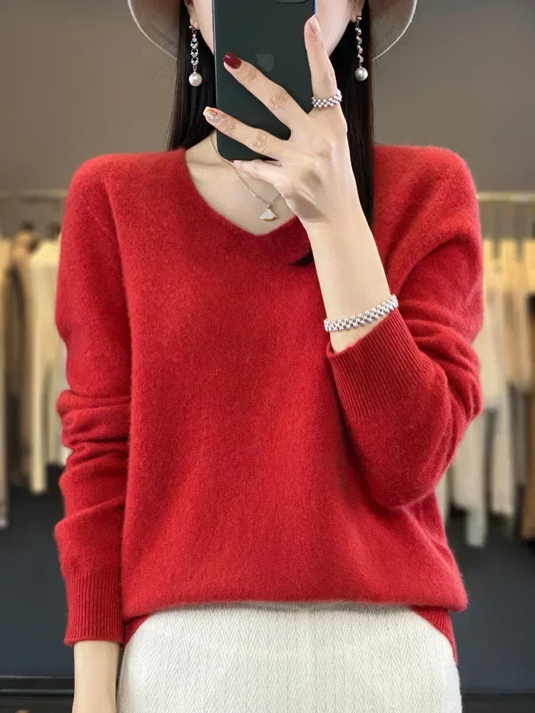 Vespera | Women's Relaxed Fit V-Neck Sweater — Soft Everyday Pullover in 12 Colors | Westmere