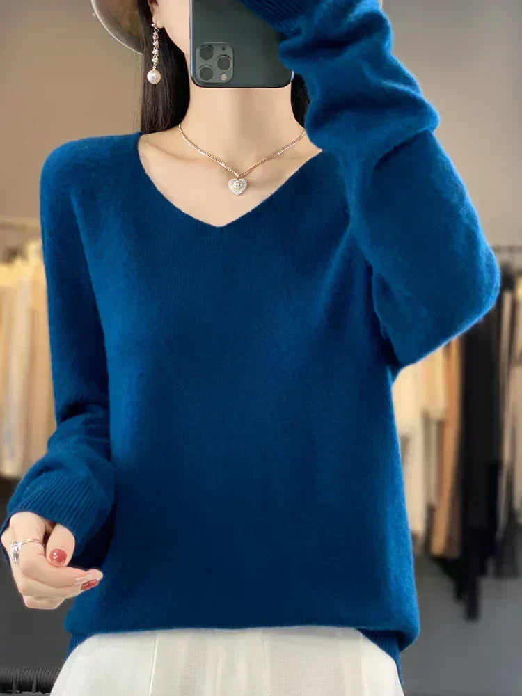 Vespera | Women's Relaxed Fit V-Neck Sweater — Soft Everyday Pullover in 12 Colors | Westmere
