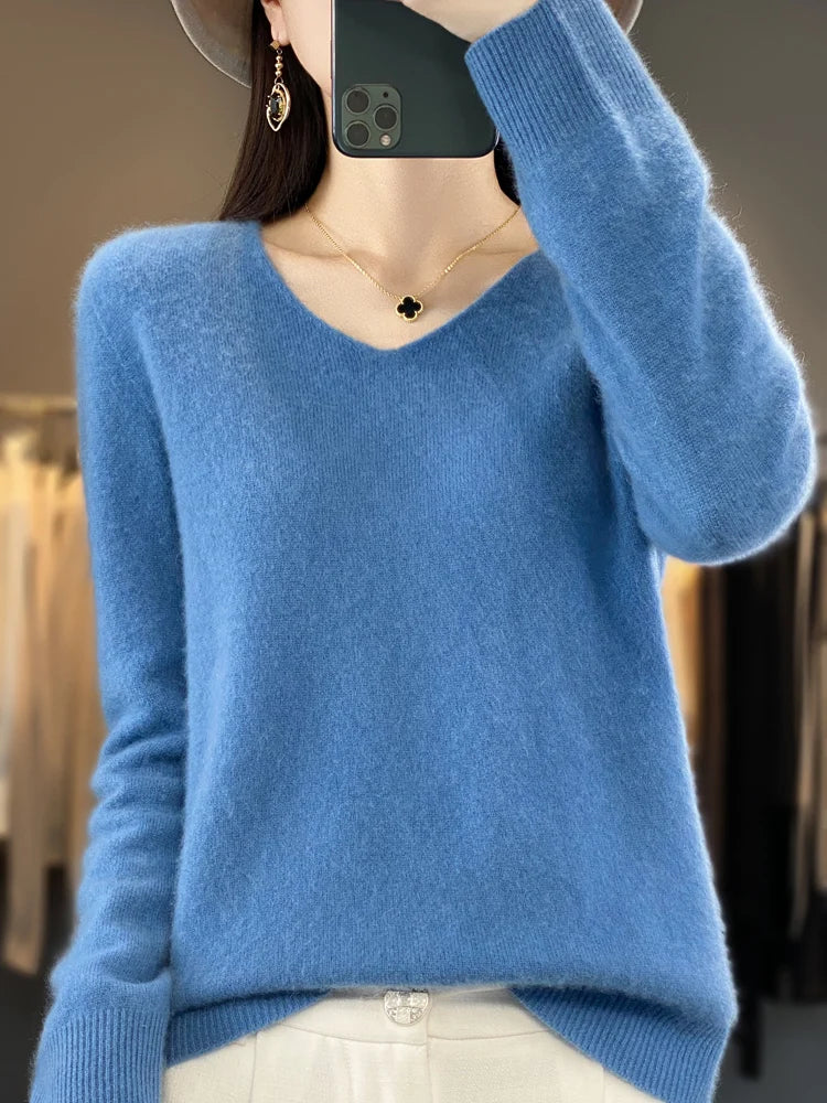 Vespera | Women's Relaxed Fit V-Neck Sweater — Soft Everyday Pullover in 12 Colors | Westmere