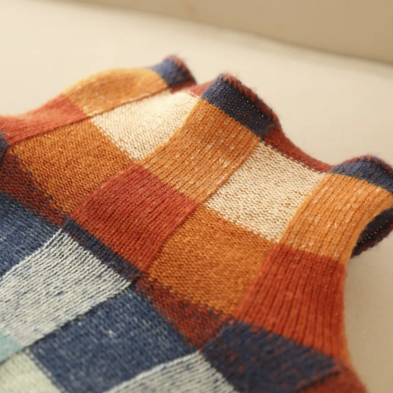 Vexna | Women's Colorblock Mock Turtleneck Sweater — Retro Check Pattern Knit Pullover | Westmere