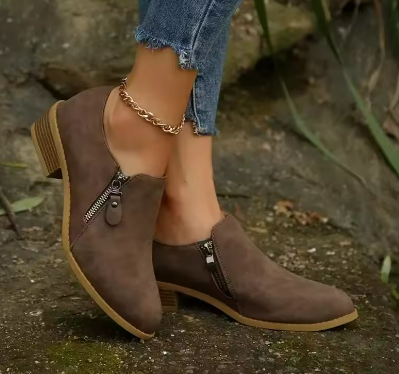 Bronte Womens Zip-Up Ankle Boots with Cushioned Footbed