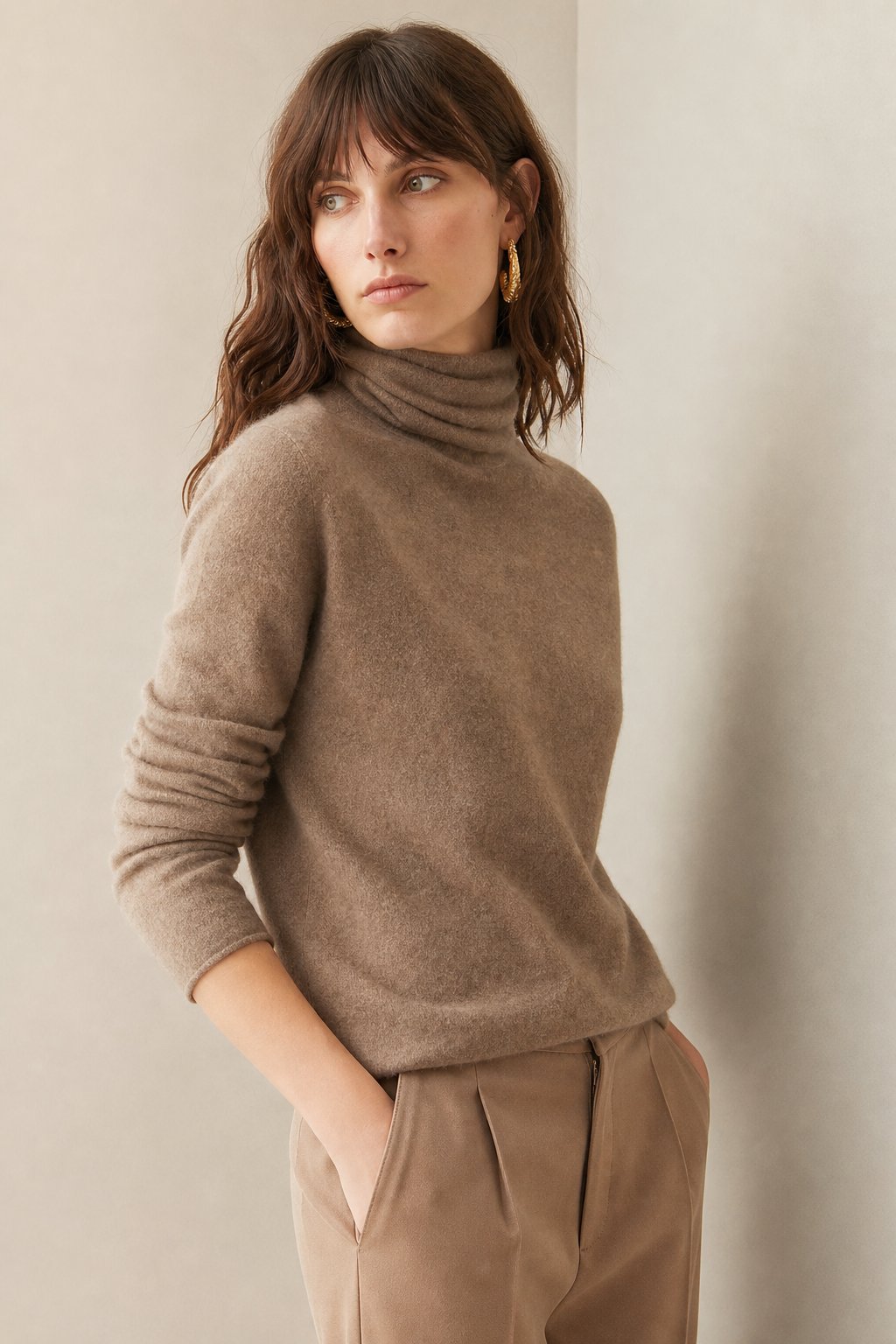 Victoria Womens Cashmere Blend Turtleneck Sweater, Slim Fit in Camel