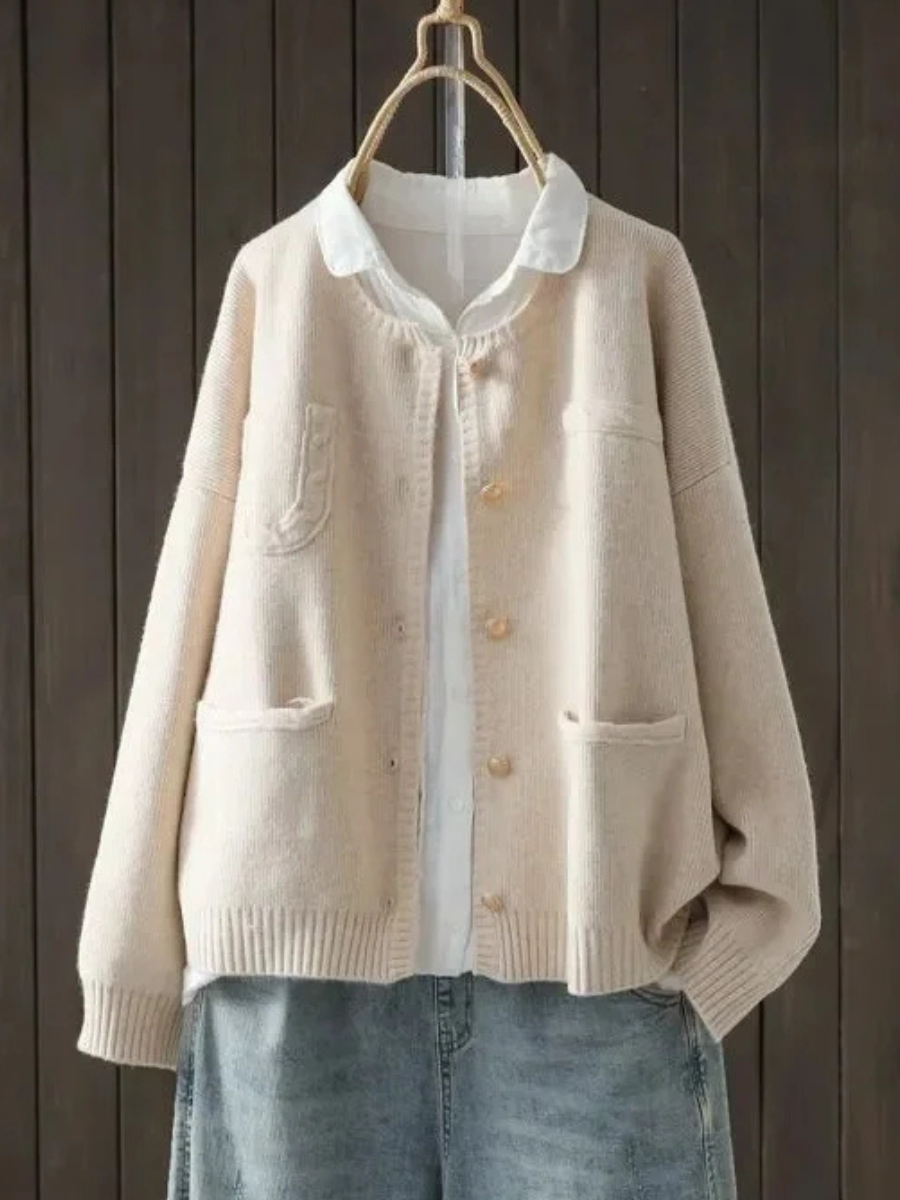 Vimala | Women's Relaxed Fit Knit Cardigan with Pockets — Four-Pocket Round Neck Layer | Westmere
