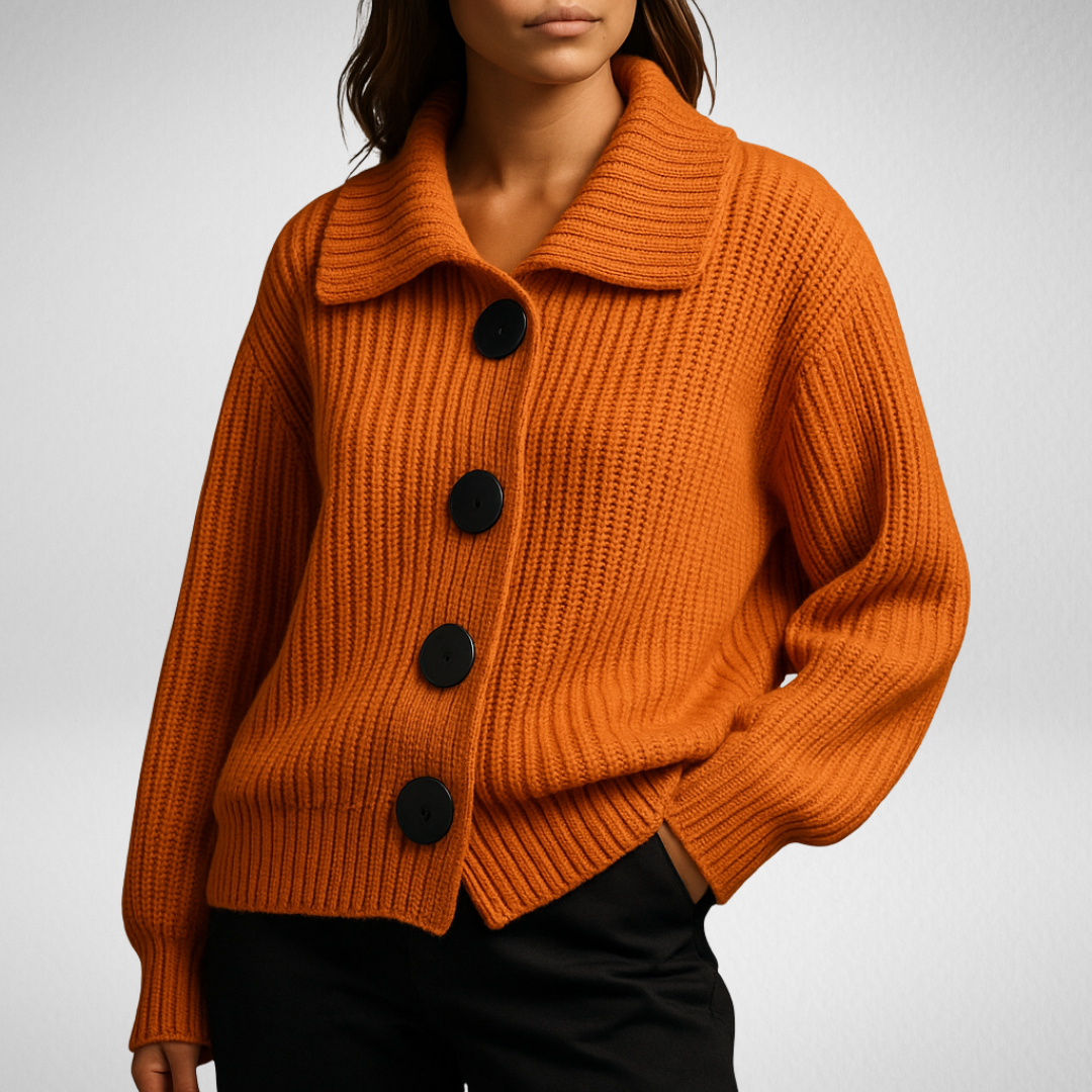 Vrelda | Women's Oversized Button-Front Cardigan — Chunky Ribbed Knit with Spread Collar | Westmere