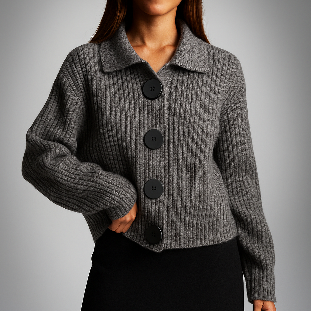 Vrelda | Women's Oversized Button-Front Cardigan — Chunky Ribbed Knit with Spread Collar | Westmere