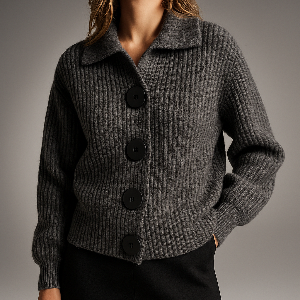 Vrelda | Women's Oversized Button-Front Cardigan — Chunky Ribbed Knit with Spread Collar | Westmere