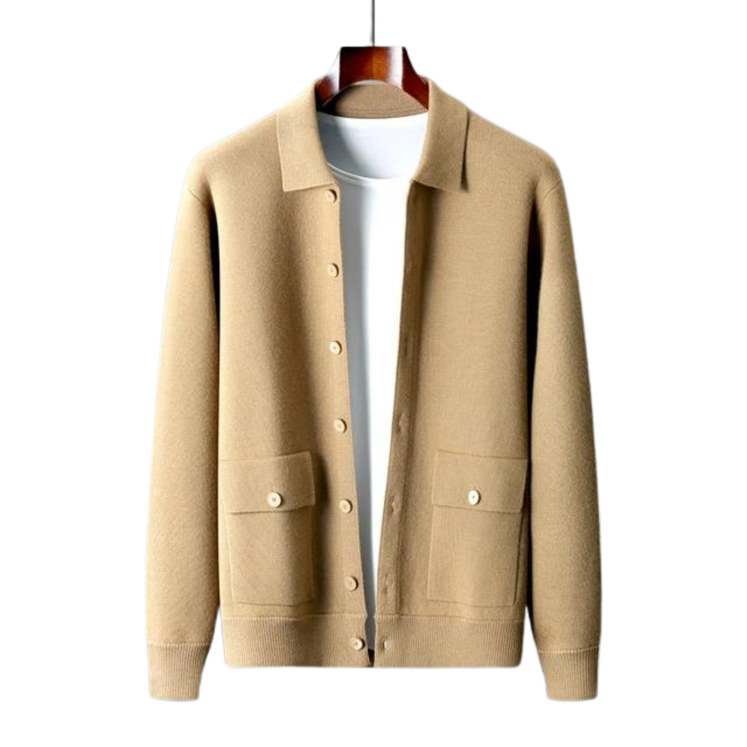 Micah Mens Cashmere Knit Jacket in Camel